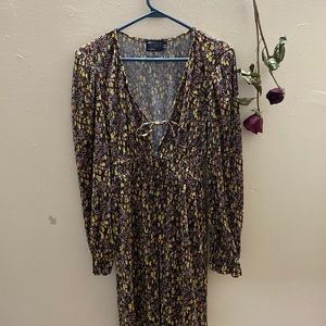 ASOS 70s inspired boho long sleeve brown floral dress